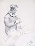 PRIMO CONTI, A Woman Sewing, black chalk